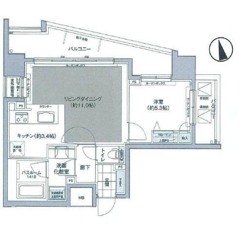 Floor plan. 1LDK, Price 38,800,000 yen, Occupied area 47.47 sq m , Balcony area 15.01 sq m