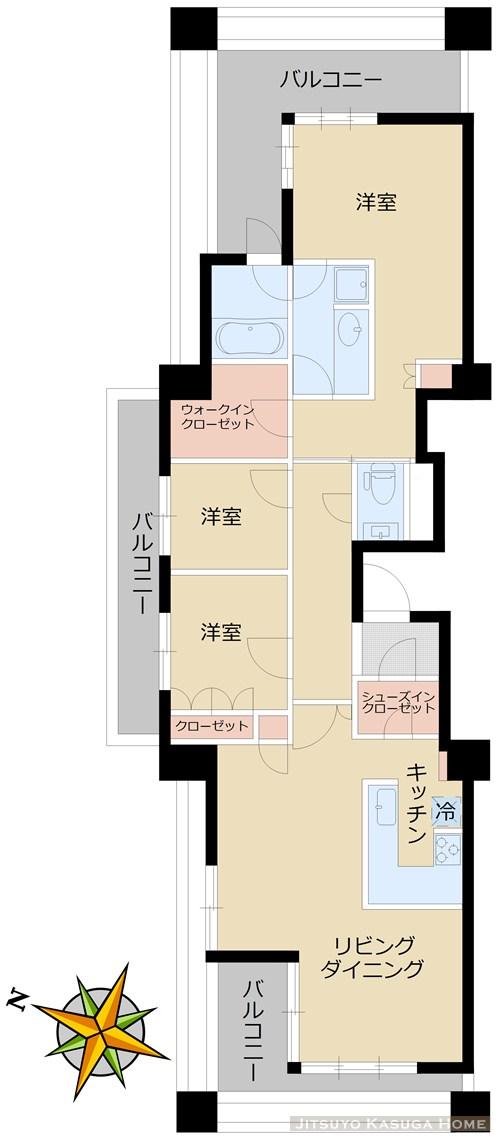 Floor plan. 3LDK, Price 124 million yen, Footprint 102.26 sq m , Balcony area 32.19 sq m