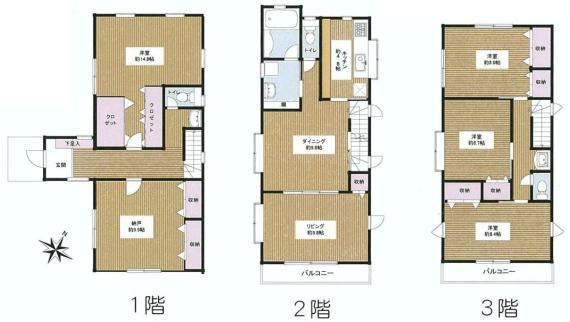 Floor plan. 88,800,000 yen, 4LDK+S, Land area 145.46 sq m , Building area 168.52 sq m