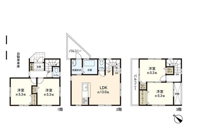 Floor plan. 58,800,000 yen, 4LDK, Land area 61.77 sq m , Building area 90.84 sq m
