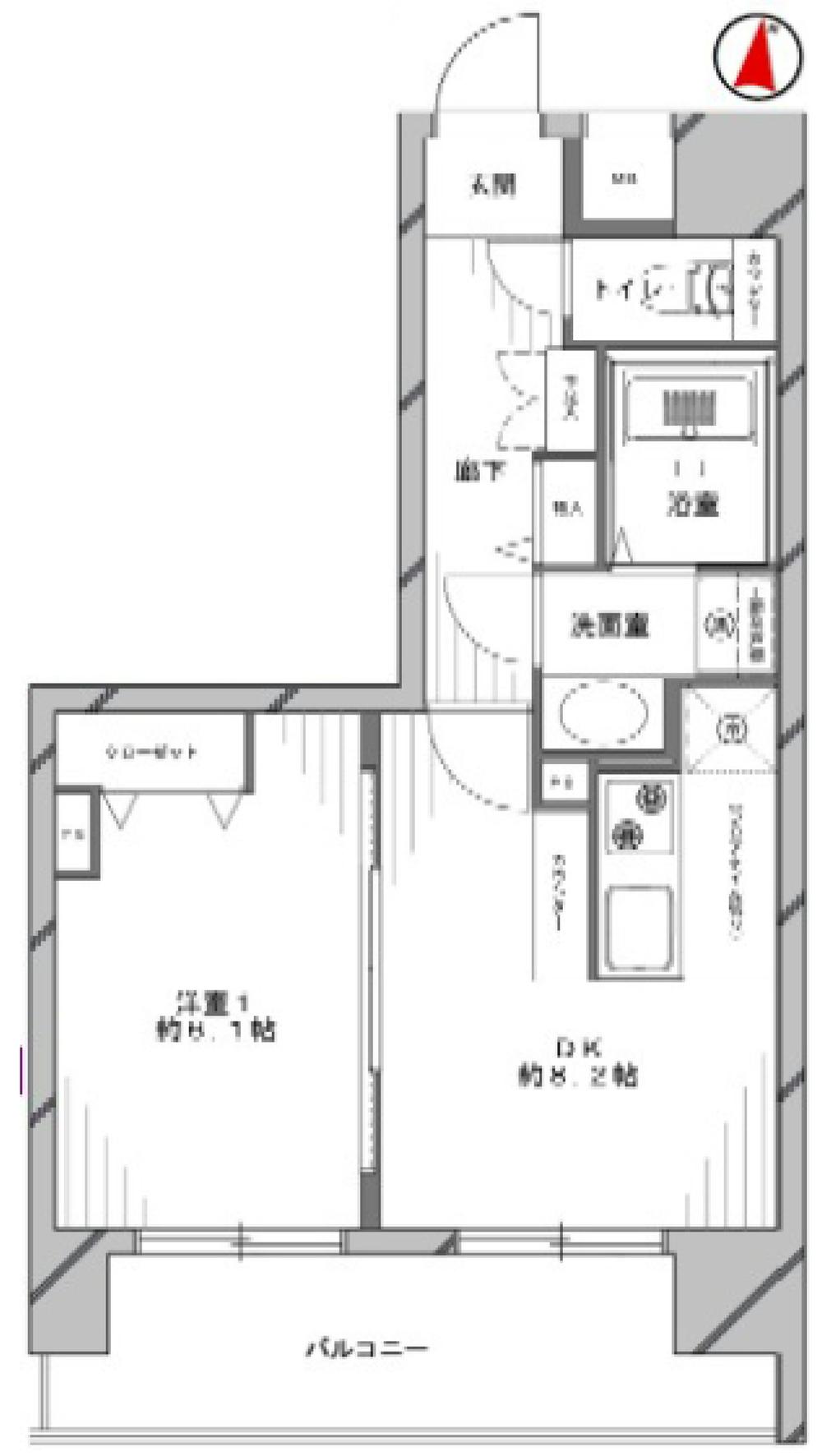 Floor plan. 1LDK, Price 25,800,000 yen, Occupied area 37.76 sq m , Balcony area 8.77 sq m