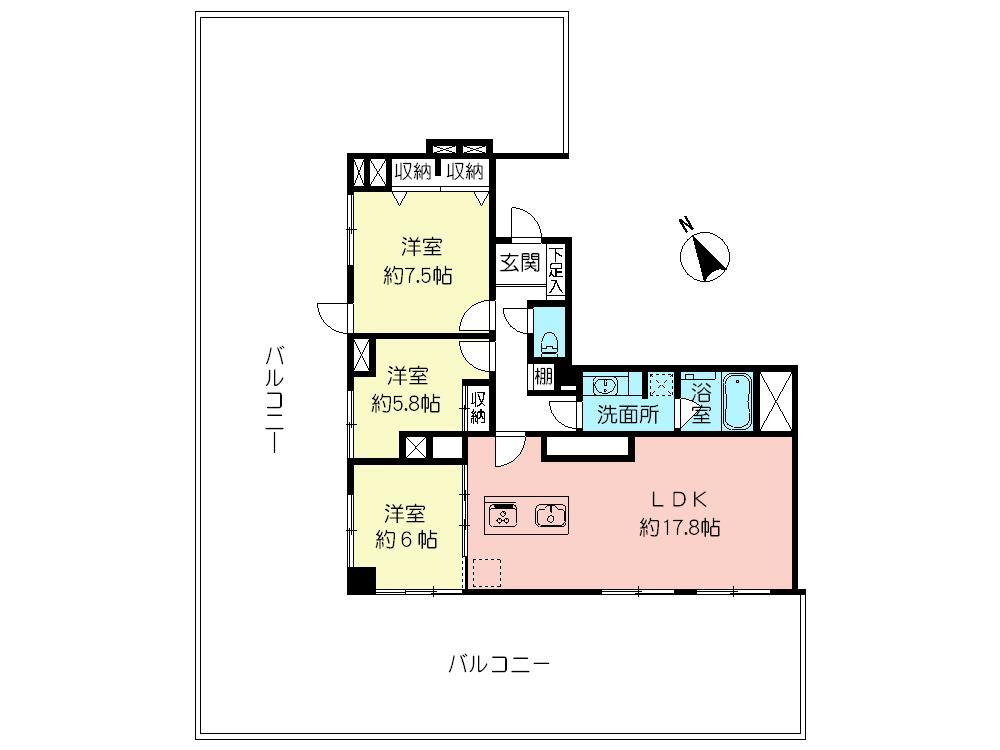 Floor plan. 3LDK, Price 53,800,000 yen, Footprint 79.3 sq m , Balcony area 133.78 sq m floor plan