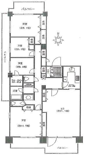 Floor plan. 4LDK, Price 94,800,000 yen, Footprint 144.96 sq m , Balcony area 30.23 sq m