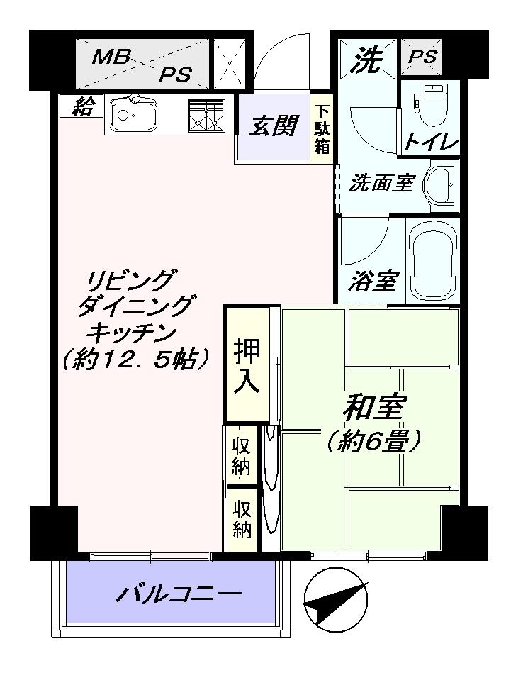 Floor plan. 1LDK, Price 17.8 million yen, Occupied area 44.16 sq m , Balcony area 4.2 sq m