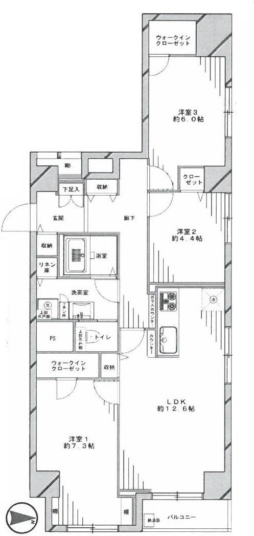 Floor plan. 3LDK, Price 39,800,000 yen, Occupied area 76.42 sq m , Balcony area 2.8 sq m