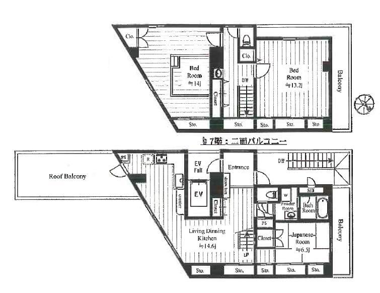 Floor plan. 3LDK, Price 59,800,000 yen, Footprint 132.17 sq m , Balcony area 15.12 sq m