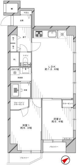 Floor plan. 2LDK, Price 29,800,000 yen, Occupied area 57.33 sq m