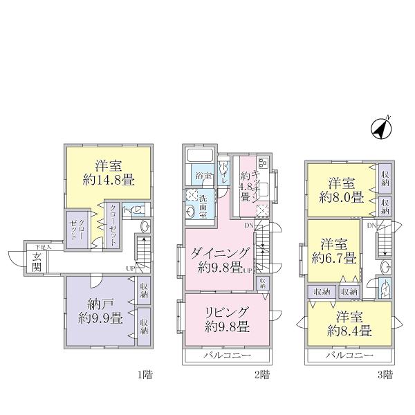 Floor plan. 88,800,000 yen, 4LDK + S (storeroom), Land area 145.46 sq m , Building area 168.52 sq m 4LD ・ K + closet type