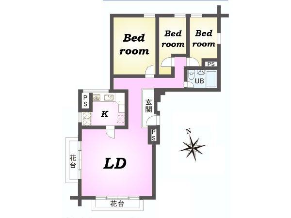 Floor plan. 3LDK, Price 49,800,000 yen, Occupied area 97.44 sq m