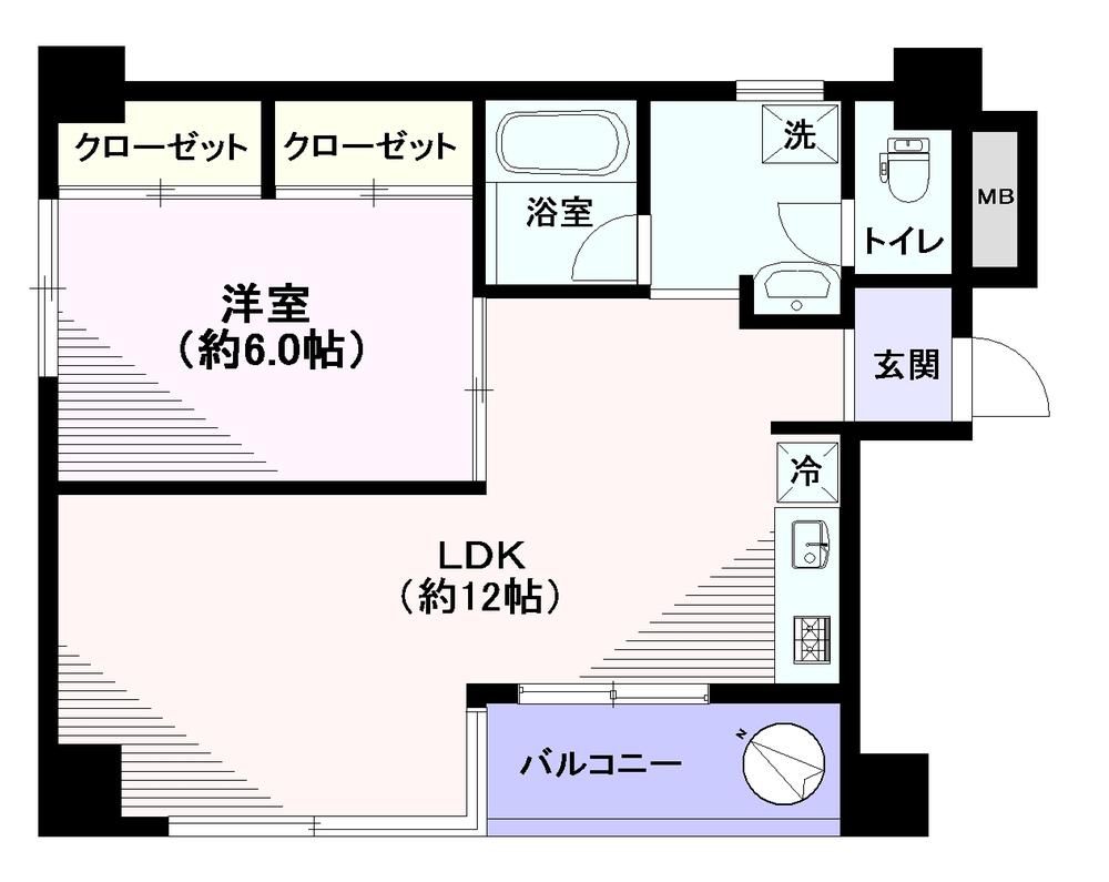 Floor plan. 1LDK, Price 17.8 million yen, Occupied area 43.61 sq m , Balcony area 3.23 sq m