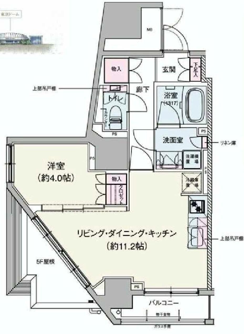 Floor plan. 1LDK, Price 39,800,000 yen, Occupied area 42.24 sq m , Balcony area 3.13 sq m