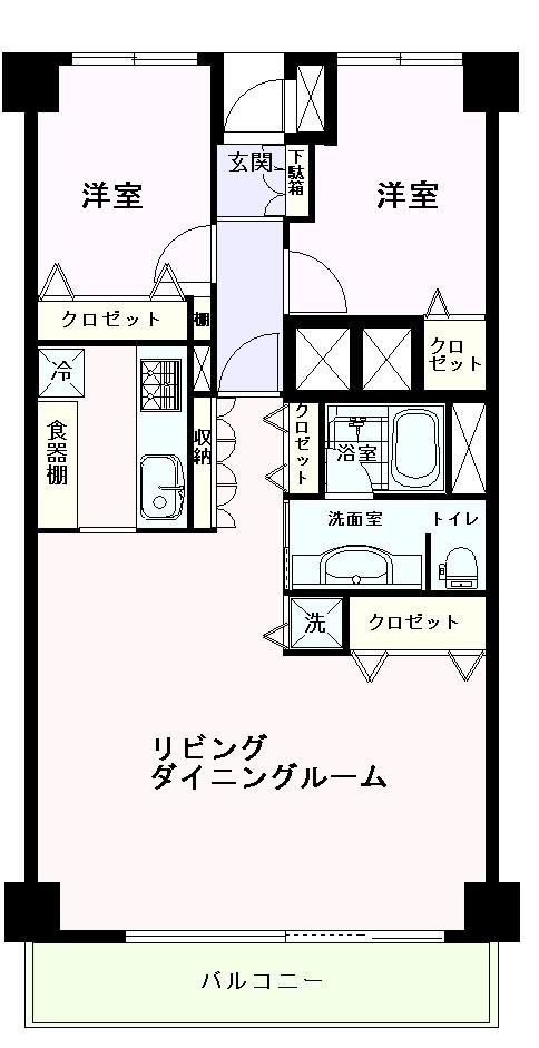 Floor plan. 2LDK, Price 42,800,000 yen, Occupied area 71.49 sq m , Balcony area 7.19 sq m