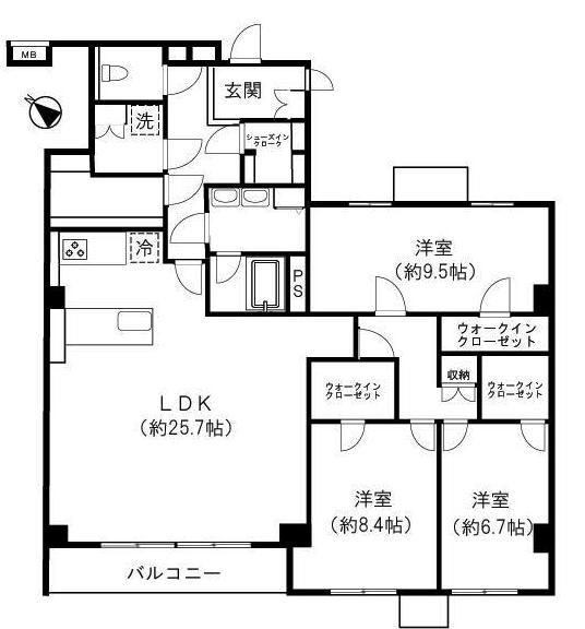 Floor plan. 3LDK, Price 77,800,000 yen, Footprint 127.51 sq m , Balcony area 6.63 sq m