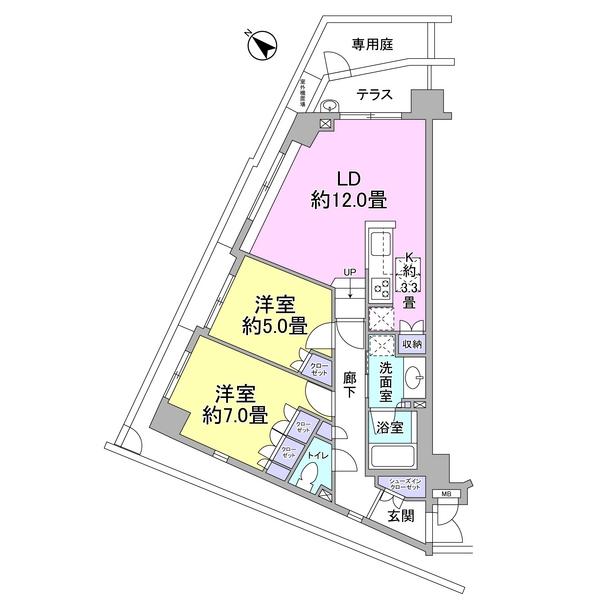 Floor plan. 2LDK, Price 44,800,000 yen, Occupied area 64.44 sq m , Balcony area 4.45 sq m floor plan