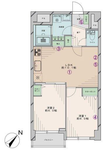 Floor plan. 2LDK, Price 24,800,000 yen, Occupied area 49.63 sq m , Balcony area 3.04 sq m of Mato