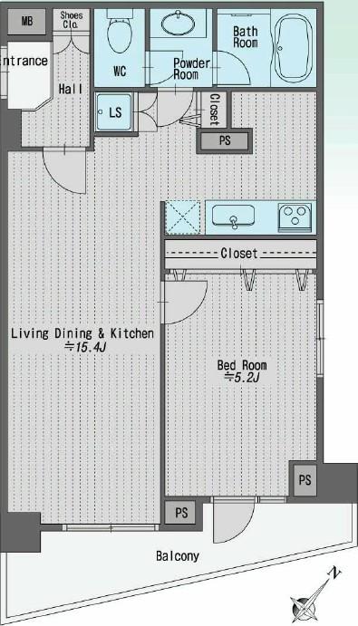 Floor plan. 1LDK, Price 31,800,000 yen, Occupied area 44.34 sq m , Balcony area 4.05 sq m 15 quires more of LDK
