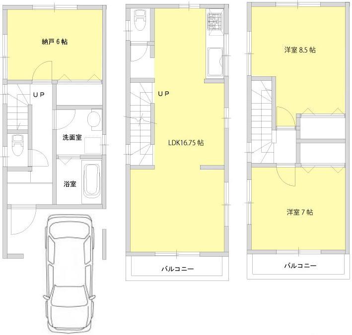 Floor plan. (Building 2), Price 66,800,000 yen, 2LDK+S, Land area 65.46 sq m , Building area 97.87 sq m