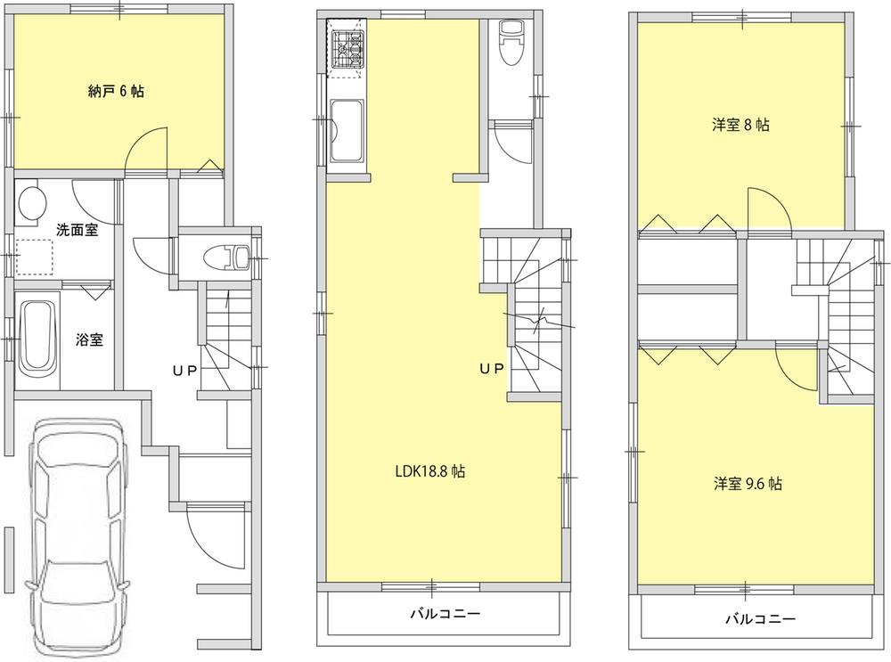Floor plan. (3 Building), Price 68,800,000 yen, 2LDK+S, Land area 65.43 sq m , Building area 112.58 sq m