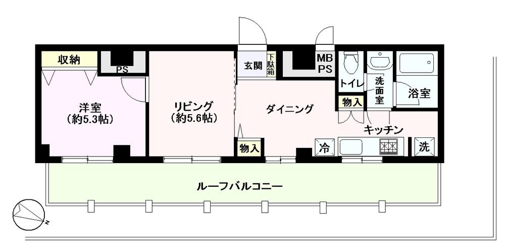Floor plan. 1LDK, Price 26,800,000 yen, Occupied area 41.77 sq m , Balcony area 16.8 sq m