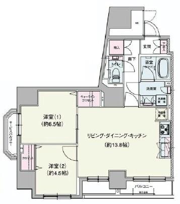 Floor plan. 2LDK, Price 49,800,000 yen, Occupied area 60.16 sq m , Balcony area 5.24 sq m