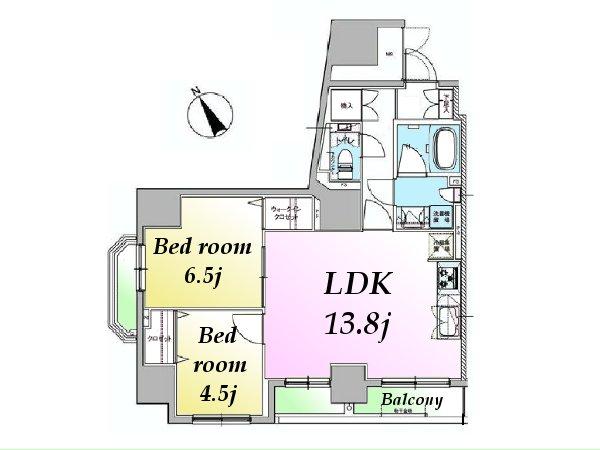 Floor plan. 2LDK, Price 48,900,000 yen, Occupied area 60.16 sq m , Balcony area 5.24 sq m