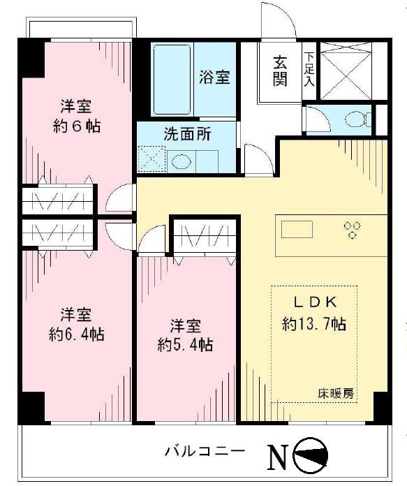 Floor plan. 3LDK, Price 44,800,000 yen, Occupied area 75.92 sq m , 3LDK that has been distributed to the balcony area 9.9 sq m clean