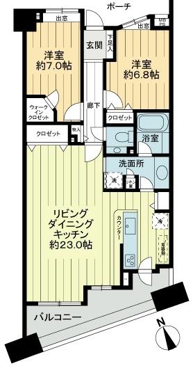 Floor plan. 2LDK, Price 65 million yen, Occupied area 82.52 sq m , Balcony area 11.95 sq m