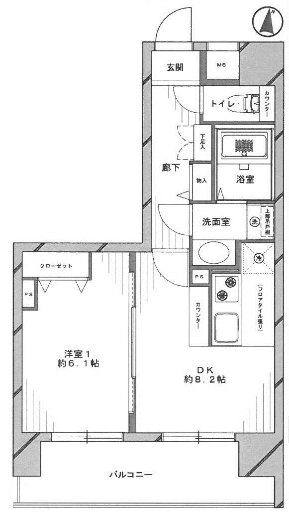 Floor plan. 1DK, Price 25,800,000 yen, Occupied area 37.76 sq m , Balcony area 8.77 sq m