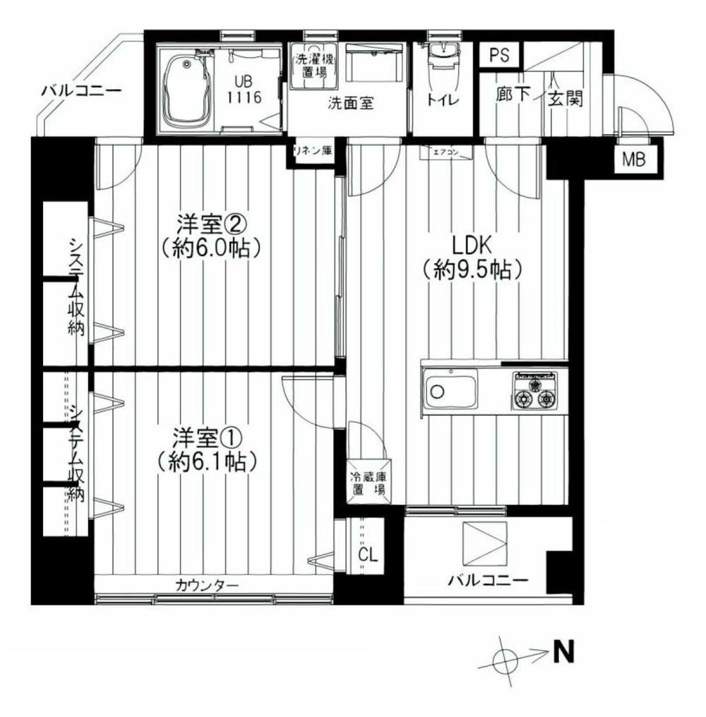 Floor plan. 2LDK, Price 29,900,000 yen, Occupied area 49.58 sq m , Balcony area 3.82 sq m