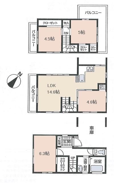 Floor plan. Price 59,800,000 yen, 4LDK, Land area 61.77 sq m , Building area 92.95 sq m