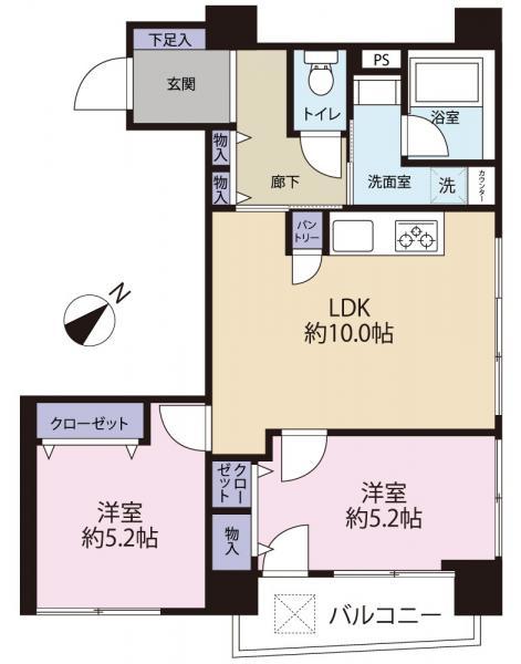 Floor plan. 2LDK, Price 26,900,000 yen, Occupied area 49.97 sq m , Balcony area 3.46 sq m
