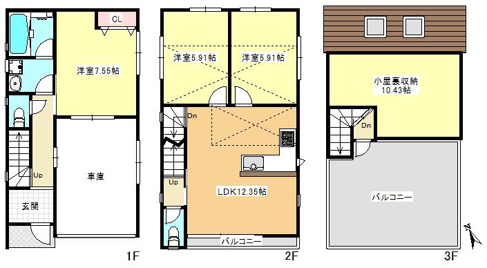 Floor plan. 65,500,000 yen, 3LDK, Land area 58.06 sq m , Building area 92.67 sq m