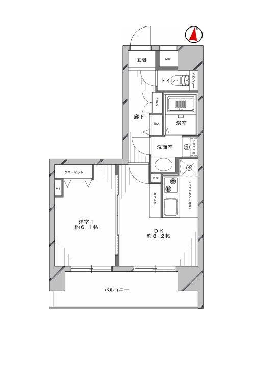 Floor plan. 1DK, Price 25,800,000 yen, Occupied area 37.76 sq m , Balcony area 8.77 sq m