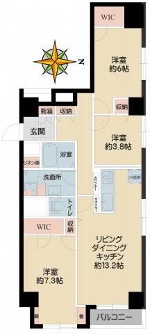 Floor plan. 3LDK, Price 39,800,000 yen, Occupied area 76.42 sq m