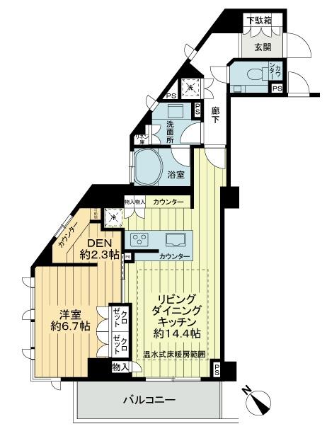 Floor plan. 1LDK, Price 41,800,000 yen, Occupied area 58.15 sq m , Balcony area 6.86 sq m
