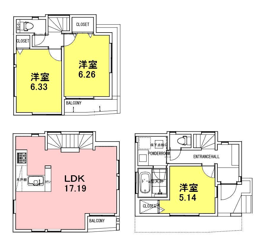Floor plan. (1), Price 61,800,000 yen, 3LDK, Land area 51.63 sq m , Building area 81.63 sq m