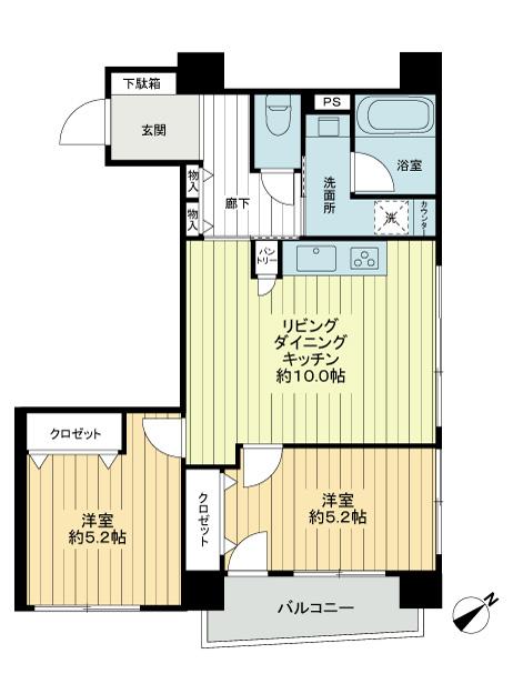 Floor plan. 2LDK, Price 26,900,000 yen, Occupied area 49.97 sq m , Balcony area 3.46 sq m floor plan