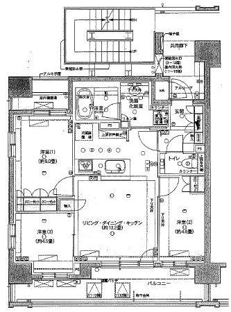 Floor plan. 3LDK, Price 51,500,000 yen, Occupied area 62.44 sq m , Balcony area 12.27 sq m All rooms flooring! Stylish interior!