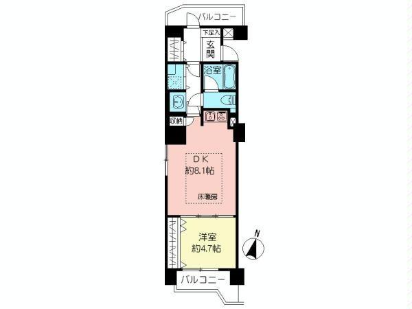 Floor plan. 1DK, Price 23.8 million yen, Occupied area 47.04 sq m , Balcony area 6.34 sq m of Mato