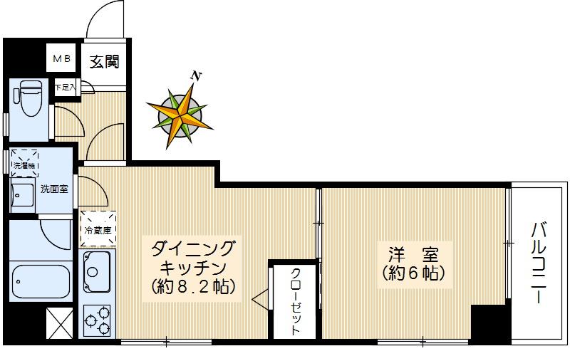 Floor plan. 1DK, Price 17.8 million yen, Footprint 37 sq m , Balcony area 3.05 sq m