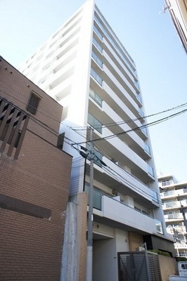 Building appearance. Shared hallway of each floor at the side entrance is carpeted.