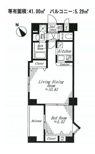 Floor plan. 1LDK, Price 27,980,000 yen, Footprint 41 sq m , Balcony area 5.29 sq m