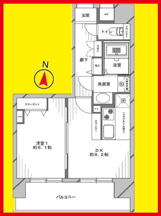 Floor plan. 1LDK, Price 25,800,000 yen, Occupied area 37.76 sq m , Balcony area 8.77 sq m
