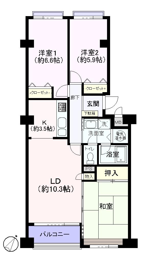 Floor plan. 3LDK, Price 32,800,000 yen, Occupied area 72.49 sq m , Balcony area 4.91 sq m
