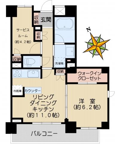 Floor plan. 1LDK, Price 43,800,000 yen, Occupied area 53.29 sq m , Balcony area 9.47 sq m