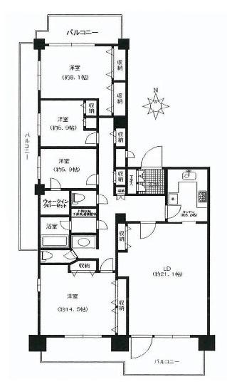 Floor plan. 4LDK, Price 94,800,000 yen, Footprint 144.96 sq m , Balcony area 30.23 sq m