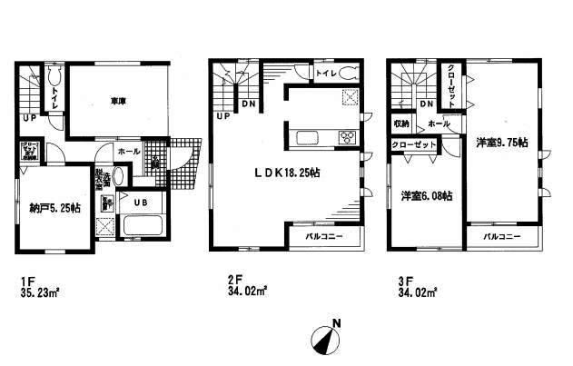 Floor plan. 73,500,000 yen, 3LDK, Land area 59.09 sq m , Building area 103.27 sq m