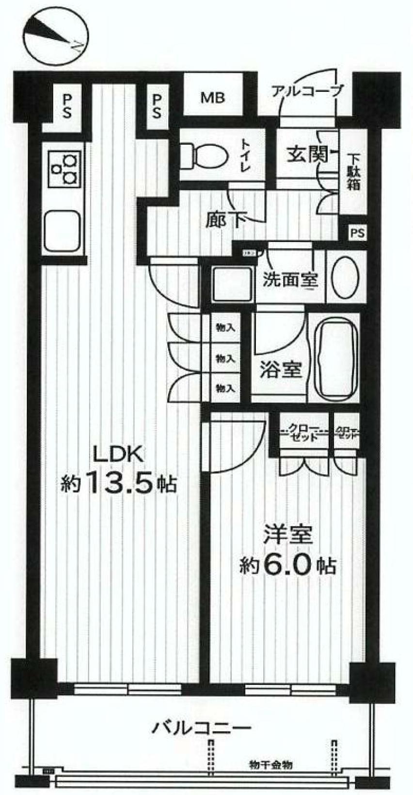 Floor plan. 1LDK, Price 36,800,000 yen, Footprint 46.7 sq m , Balcony area 7.37 sq m