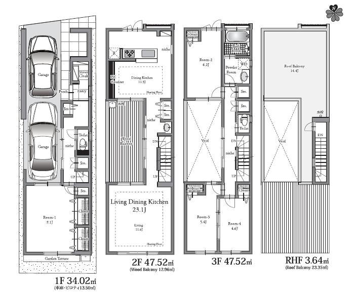 Floor plan. (B Building), Price 92,800,000 yen, 4LDK, Land area 80 sq m , Building area 146.2 sq m