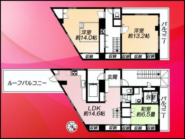 Floor plan. 3LDK, Price 59,800,000 yen, Footprint 132.17 sq m , Balcony area 15.12 sq m maisonette